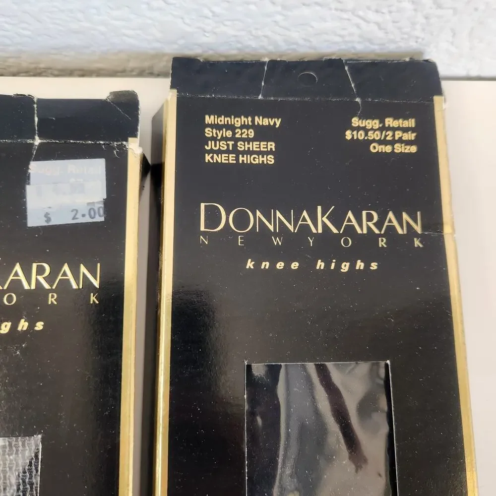 Vintage Donna Karan Knee High Stockings 10 Pairs Black Nude Brown One Size